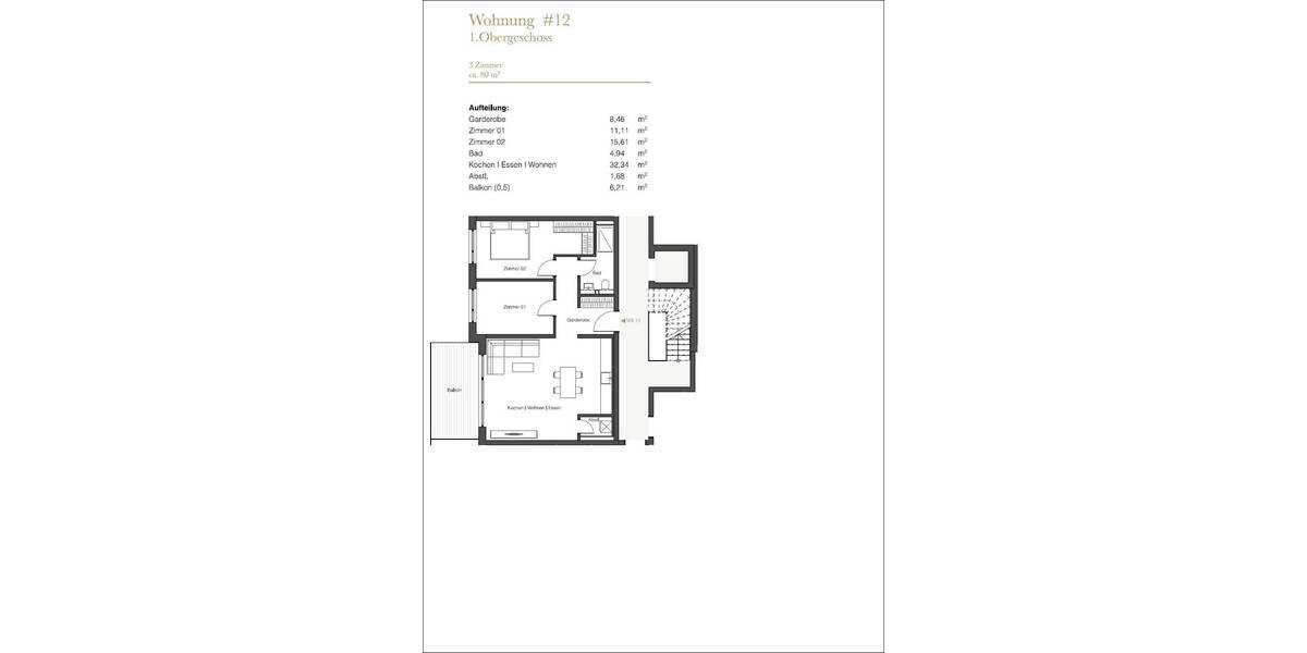 Etagenwohnung Aschaffenburg Innenstadt - 3 Zimmer, 80 m&sup2;, 469.000&euro; | Angebot:25778913