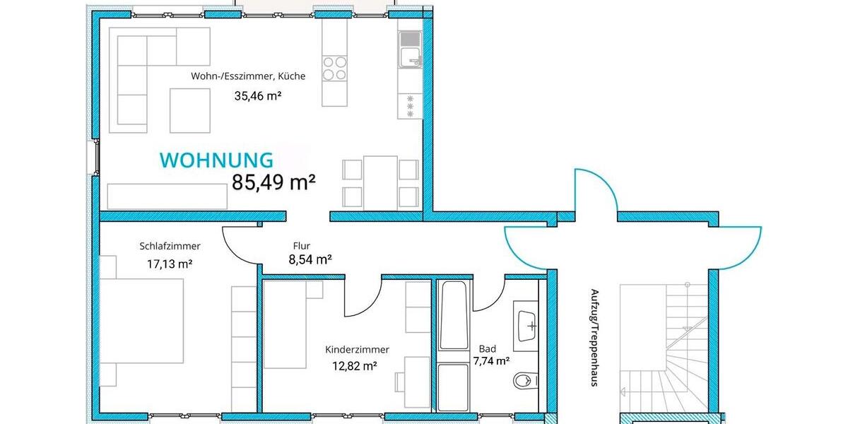 Etagenwohnung Hanau Großauheim - 3 Zimmer, 85 m&sup2;, 430.000&euro; | Angebot:21851028