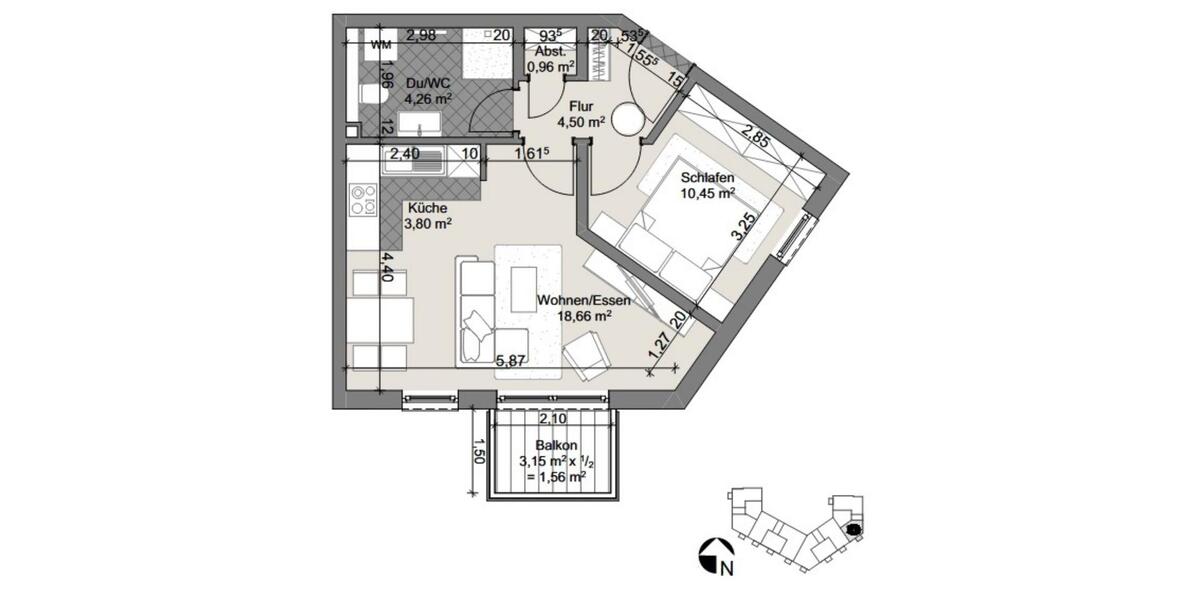 Etagenwohnung Offenbach am Main Bieber - 2 Zimmer, 44 m&sup2;, 790&euro; | Angebot:25285659