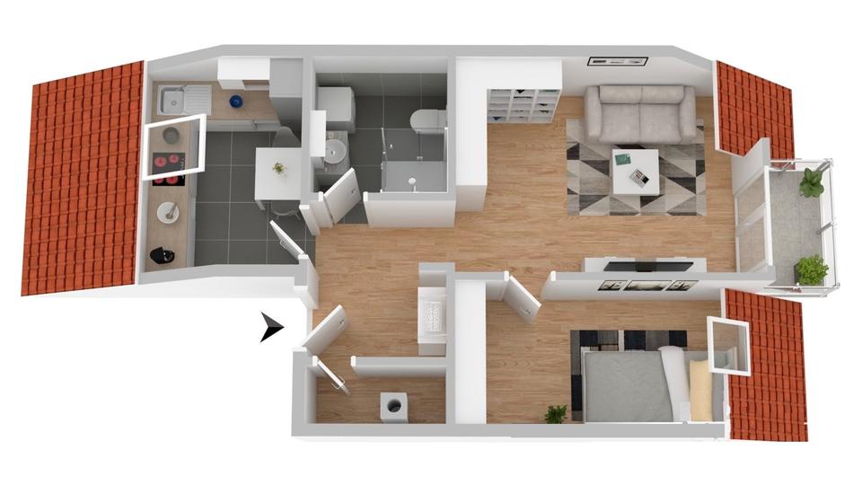 Dachgeschoßwohnung Aschaffenburg Damm - 2 Zimmer, 44 m&sup2;, 1.100&euro; | Angebot:26387111