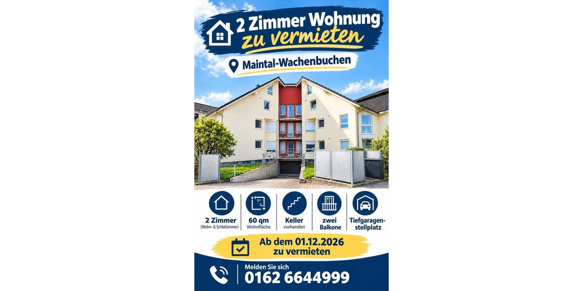 Etagenwohnung Maintal - 2 Zimmer, 60 m&sup2;, 1.100&euro; | Angebot:27621546