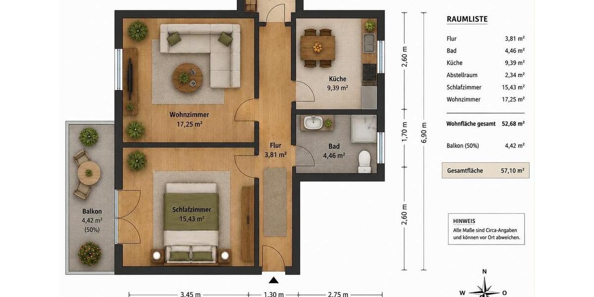 Etagenwohnung Babenhausen - 2 Zimmer, 53 m&sup2;, 1.070&euro; | Angebot:27628480