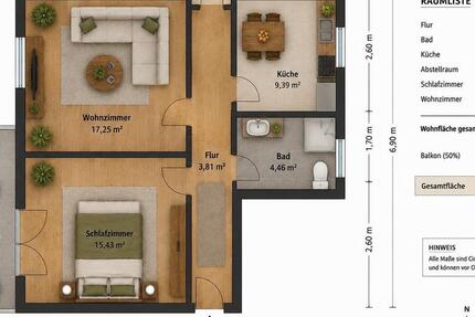 Wohnung Babenhausen - 2 Zimmer, 53 m&sup2;, 1.070&euro; | Angebot:27628480