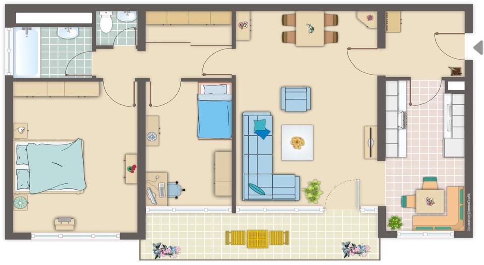 Etagenwohnung Frankfurt am Main Nord-Ost - 3 Zimmer, 82 m&sup2;, 1.200&euro; | Angebot:25632932