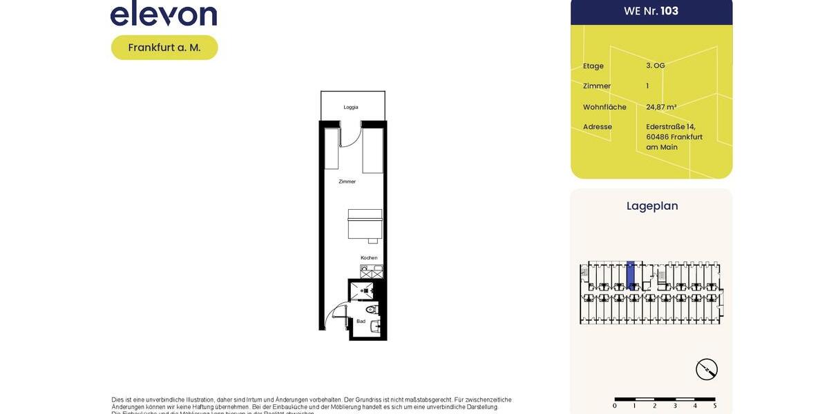 Etagenwohnung Frankfurt am Main Bockenheim - 1 Zimmer, 25 m&sup2;, 560&euro; | Angebot:25366278