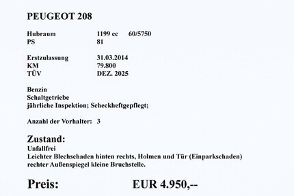 Peugeot 208 79.800 km 4.950 &euro; Neu-Isenburg 63263
