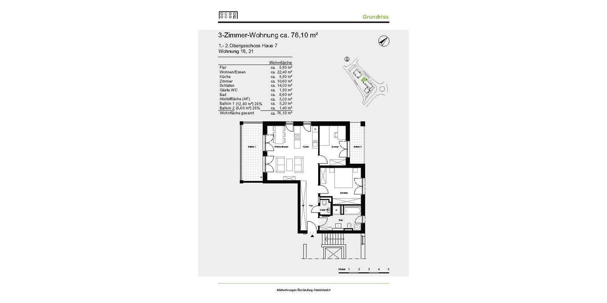 Etagenwohnung Friedrichsdorf - 3 Zimmer, 76 m&sup2;, 1.280&euro; | Angebot:25638222
