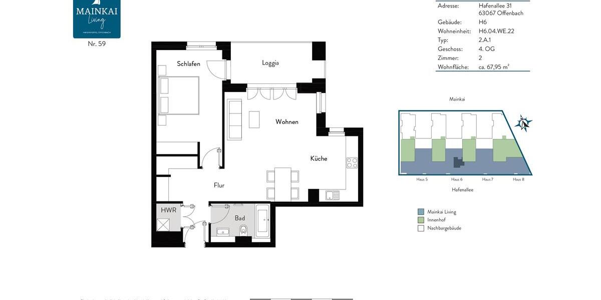 Etagenwohnung Offenbach am Main Hafen - 2 Zimmer, 68 m&sup2;, 1.190&euro; | Angebot:24602196