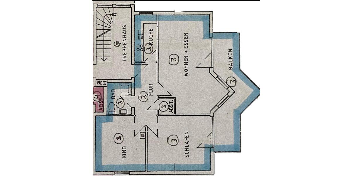 Etagenwohnung Frankfurt am Main Nord-Ost - 3 Zimmer, 70 m&sup2;, 640&euro; | Angebot:25883050