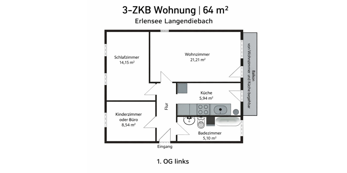 Etagenwohnung Bruchköbel - 3 Zimmer, 64 m&sup2;, 248.000&euro; | Angebot:25758396