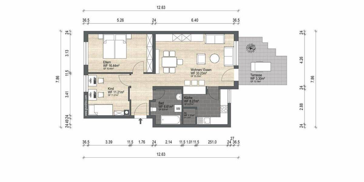 Etagenwohnung Aschaffenburg Damm - 3 Zimmer, 79 m&sup2;, 259.000&euro; | Angebot:26629196